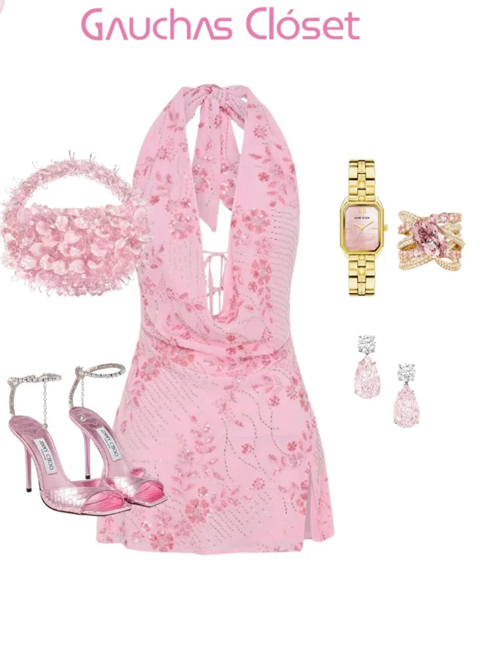 Pink Sequin Halter Mini Dress